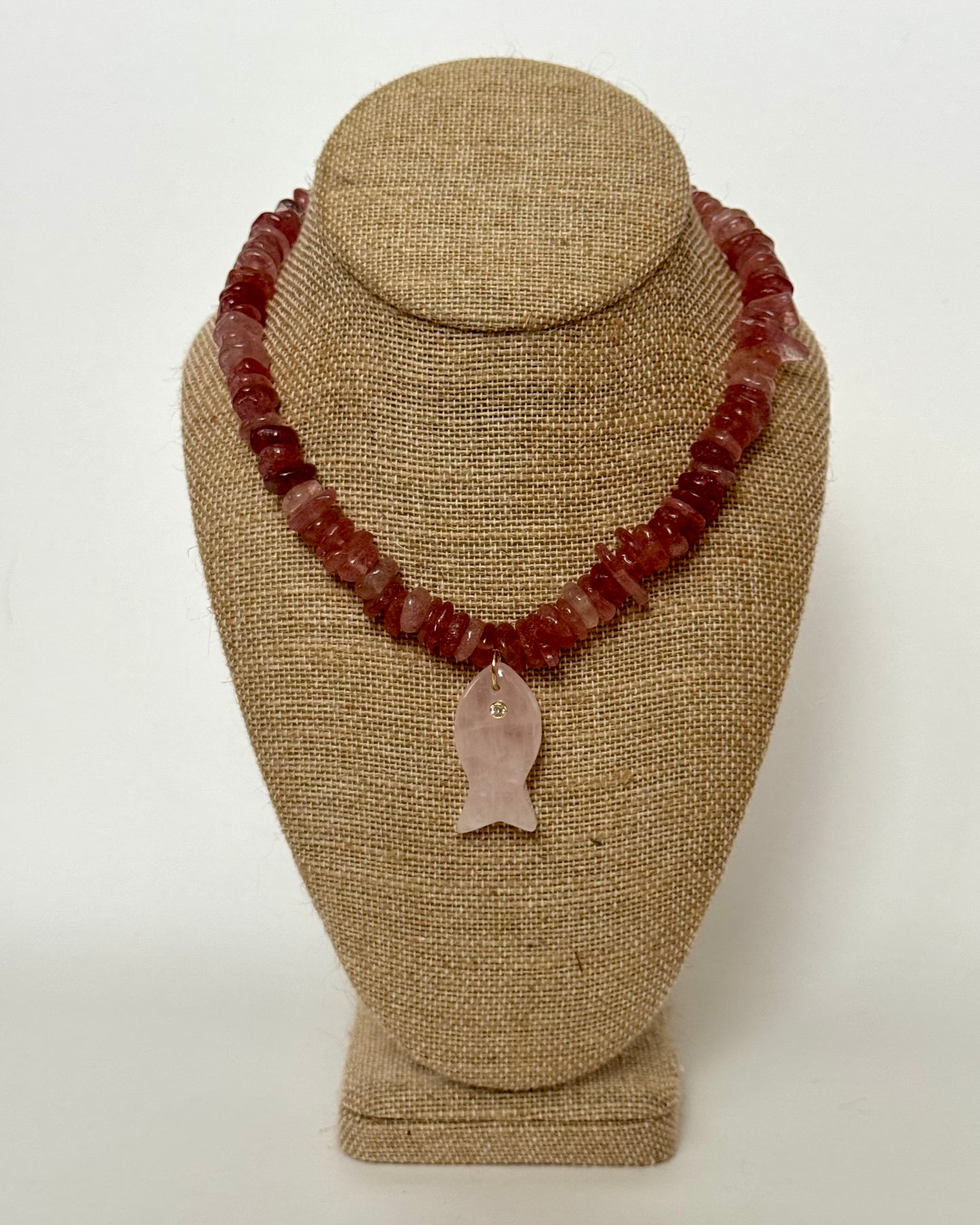 STRAWBERRY QUARTZ FISH NECKLACE