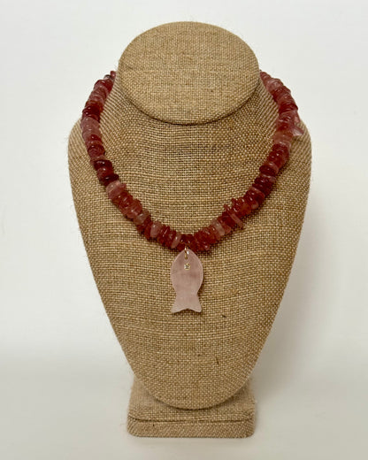 STRAWBERRY QUARTZ FISH NECKLACE