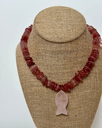 STRAWBERRY QUARTZ FISH NECKLACE